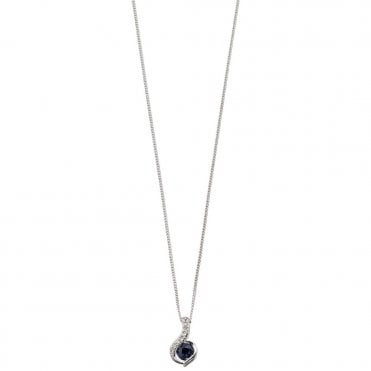 9ct White gold blue sapphire swirl pendant and chain