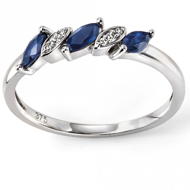 9ct white gold diamond and blue sapphire ring