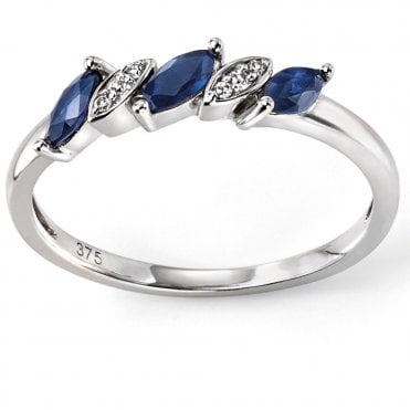 9ct white gold diamond and blue sapphire ring
