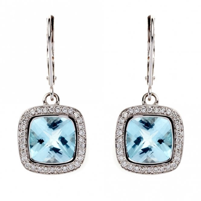 9ct white gold diamond and blue topaz earrings