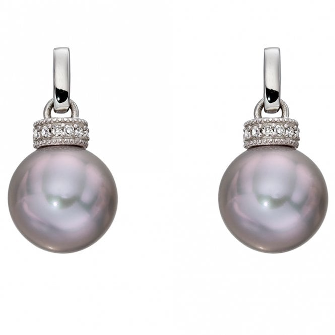 9ct white gold diamond and freshwater pearl drop earrings