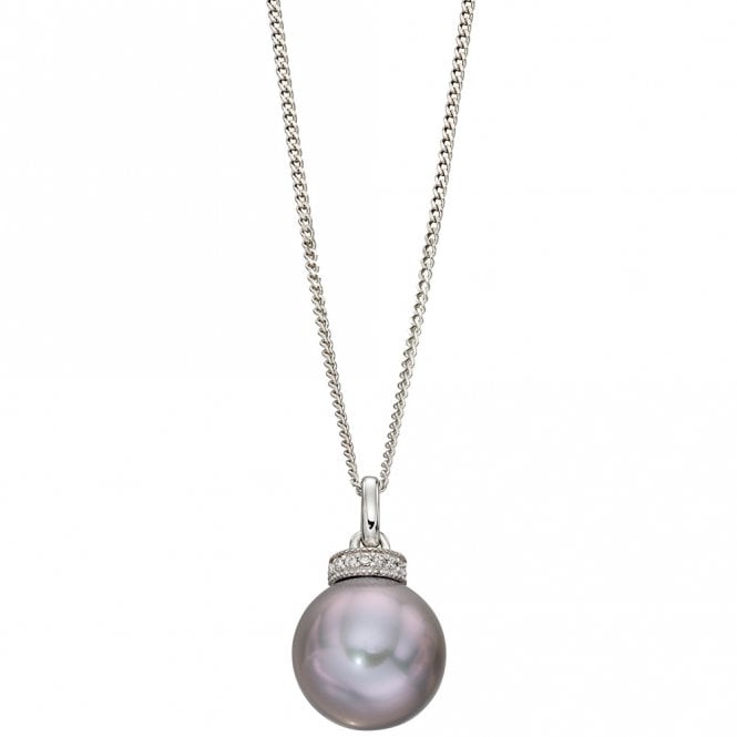 9ct white gold diamond and freshwater pearl necklace