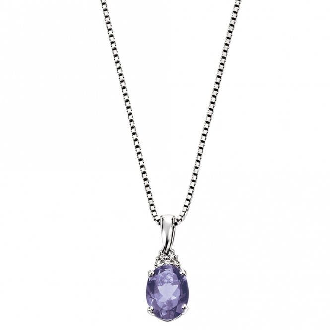 9ct white gold diamond and iolite necklace