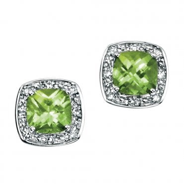 9ct white gold diamond and peridot earrings