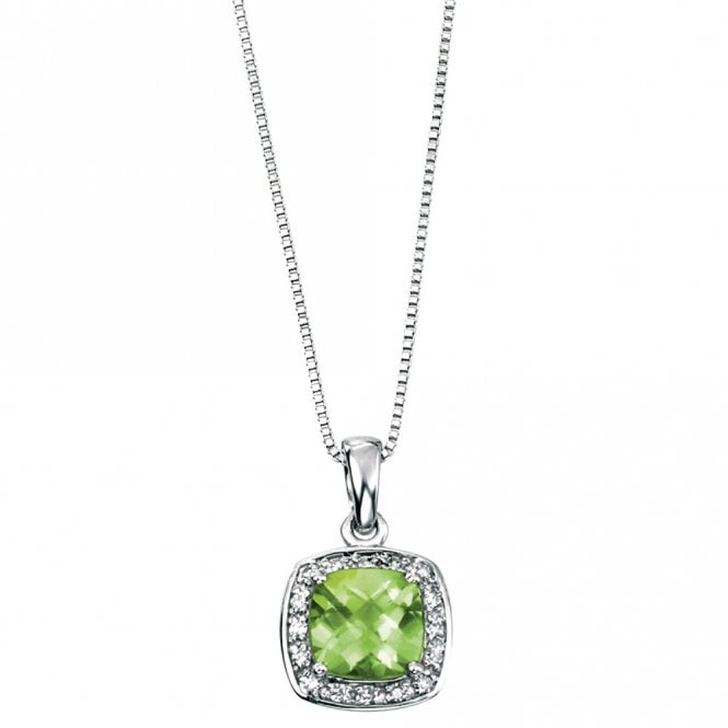 9ct white gold diamond and peridot necklace