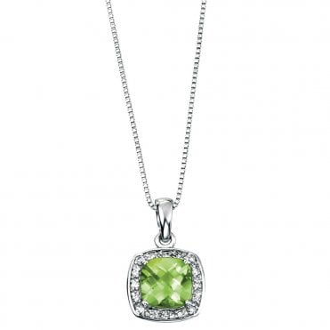 9ct white gold diamond and peridot necklace