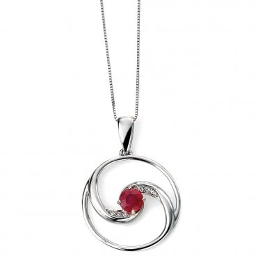 9ct white gold diamond and ruby necklace