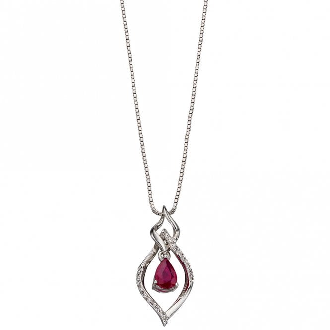 9ct white gold diamond and ruby necklace