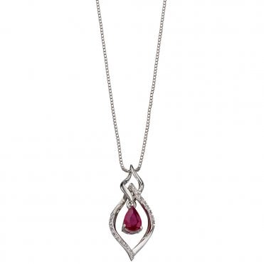 9ct white gold diamond and ruby necklace