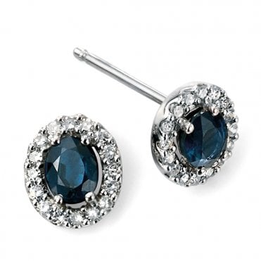 9ct white gold diamond and sapphire earrings