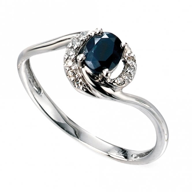 9ct white gold diamond and sapphire ring