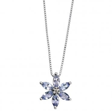 9ct white gold diamond and tanzanite necklace