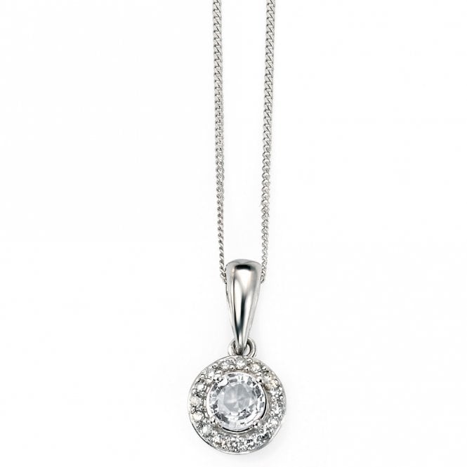 9ct white gold diamond and white topaz necklace