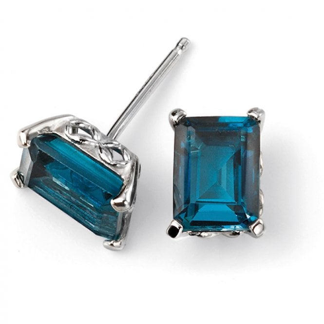 9ct white gold London blue topaz earrings