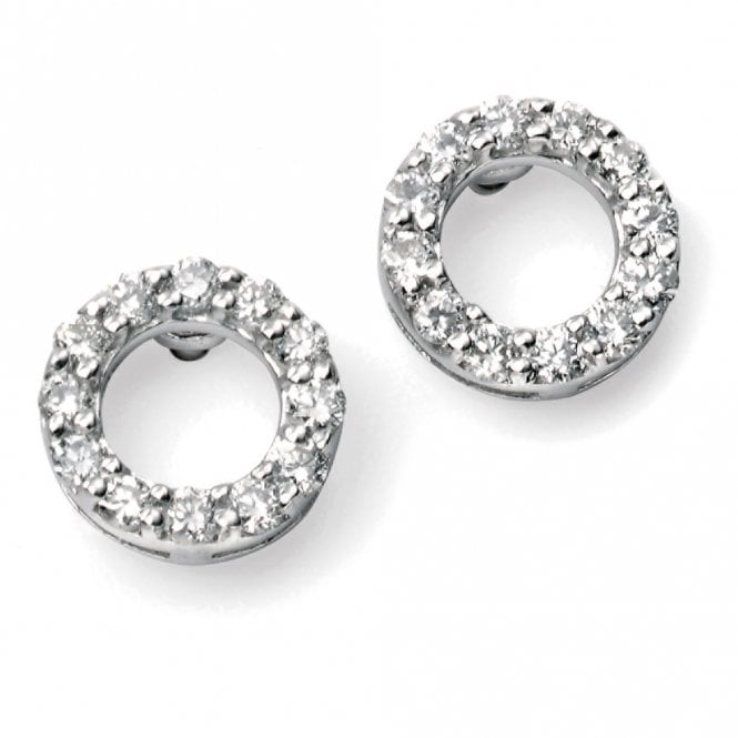 9ct White gold open circle diamond earrings