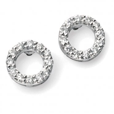 9ct White gold open circle diamond earrings