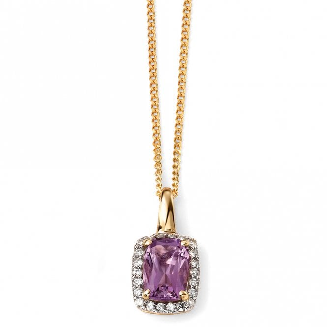 9ct yellow gold amethyst and diamond necklace