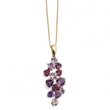 9ct yellow gold amethyst and garnet necklace