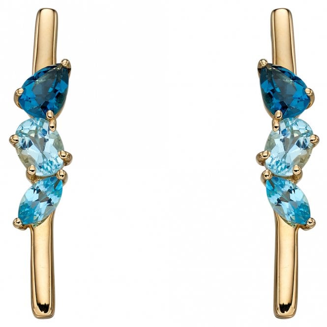 9ct yellow gold and blue topaz drop earrings