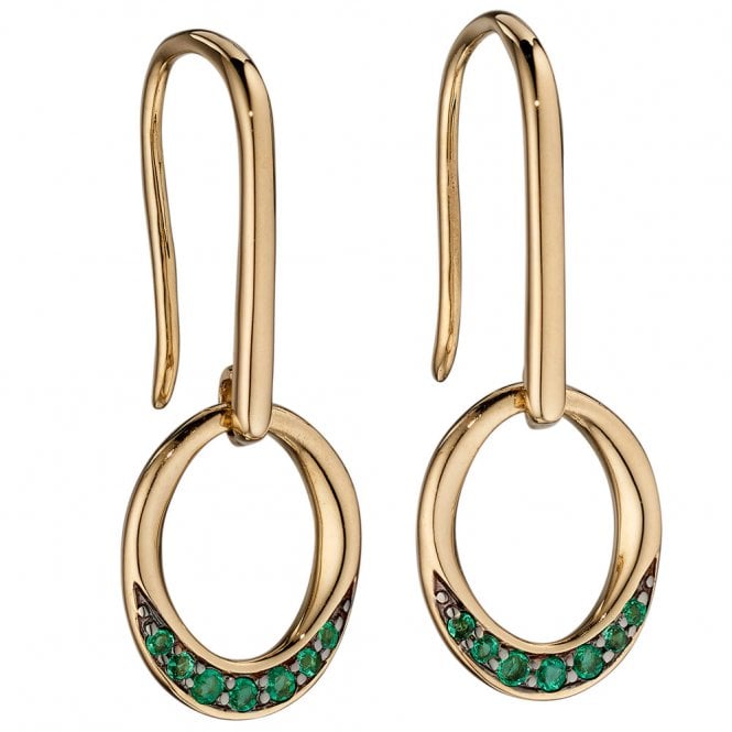 9ct yellow gold and emerald drop earrings