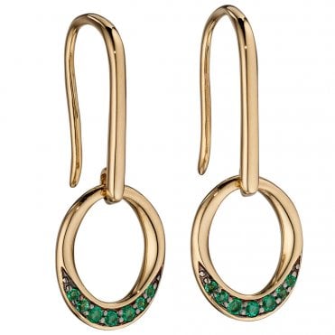 9ct yellow gold and emerald drop earrings