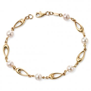 9ct yellow gold and freshwater pearl bracelet
