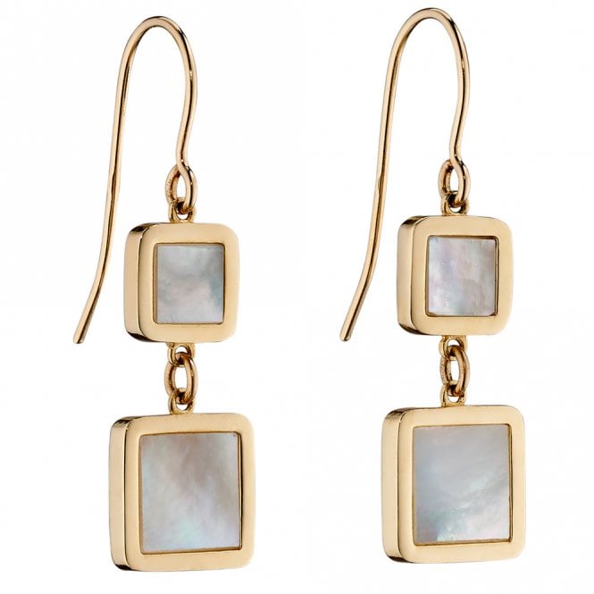 9ct yellow gold and mother of pearl drop earrings