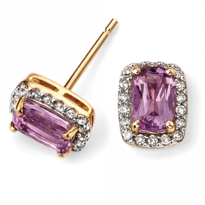 9ct yellow gold diamond a amethyst earrings