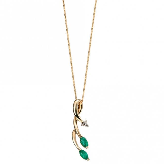 9ct yellow gold diamond and emerald necklace