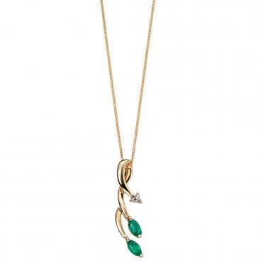 9ct yellow gold diamond and emerald necklace