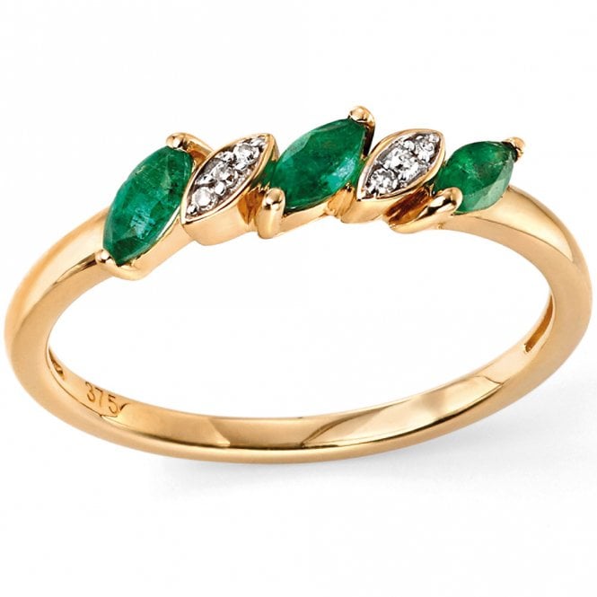 9ct yellow gold diamond and emerald ring