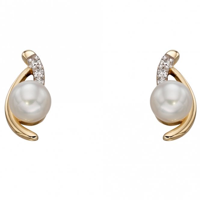 9ct yellow gold diamond and freshwater pearl earrings