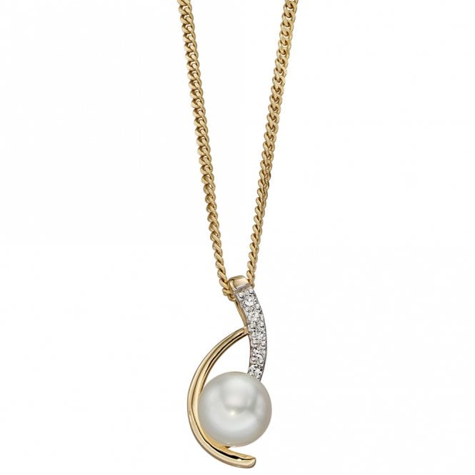 9ct yellow gold diamond and freshwater pearl necklace