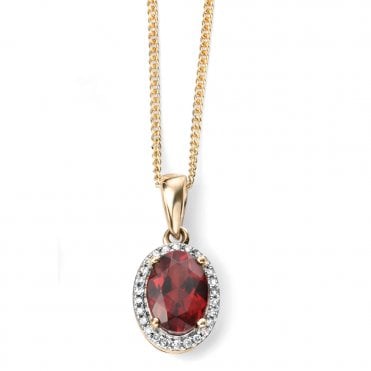 9ct yellow gold diamond and garnet necklace