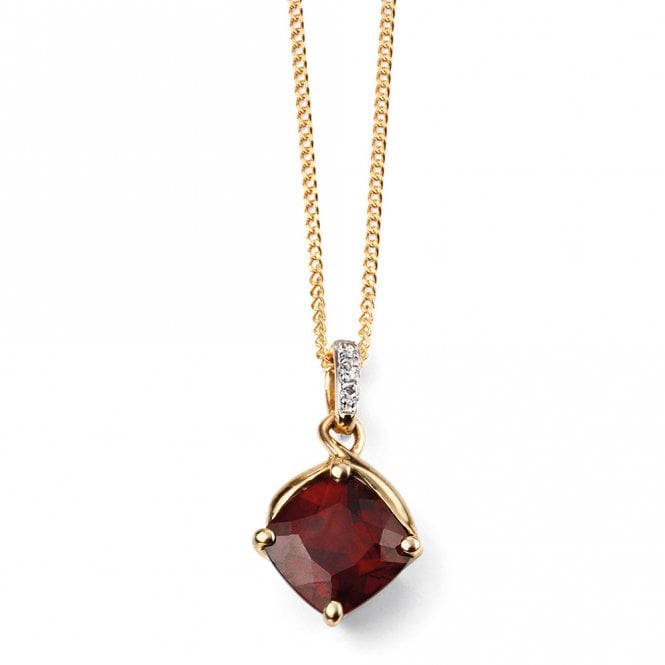 9ct yellow gold diamond and garnet necklace