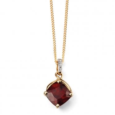 9ct yellow gold diamond and garnet necklace