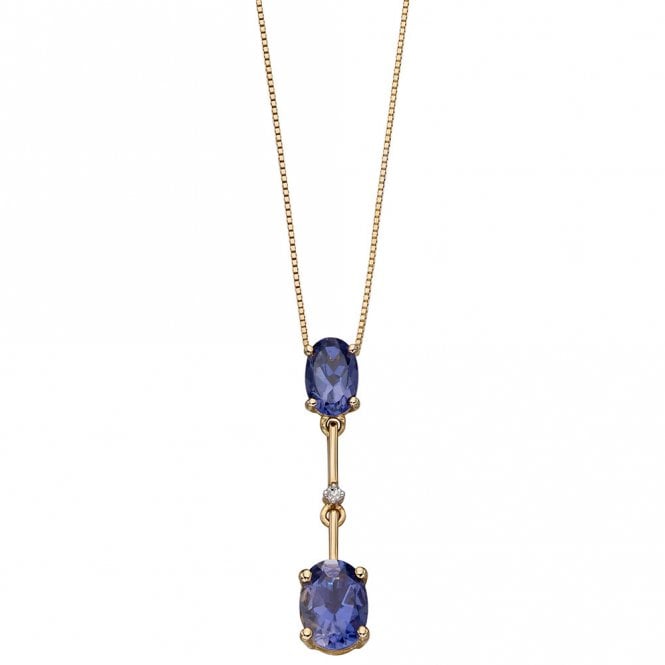 9ct yellow gold diamond and iolite necklace