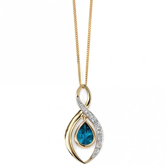 9ct yellow gold diamond and London blue topaz necklace