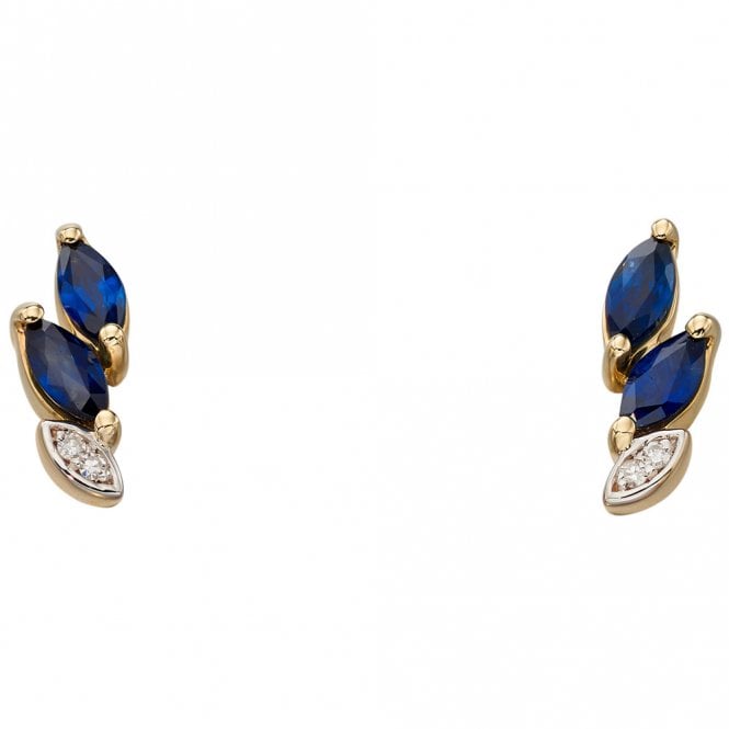 9ct yellow gold diamond and sapphire earrings