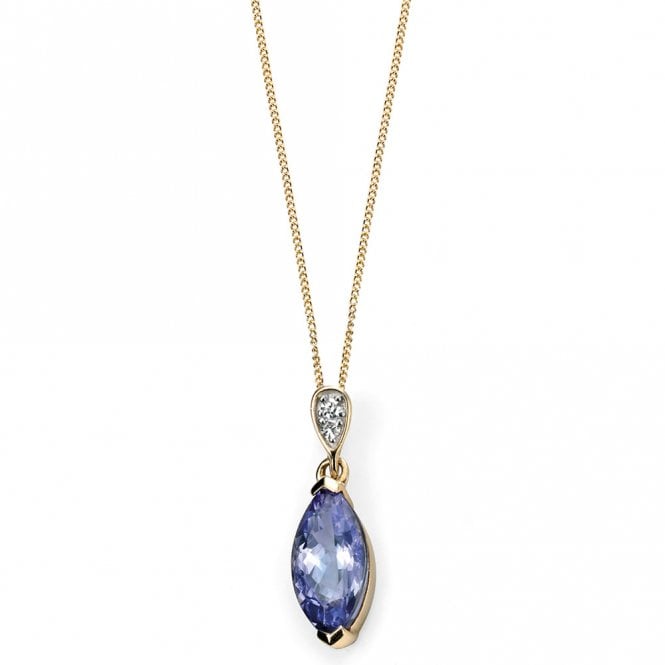 9ct yellow gold diamond and tanzanite necklace