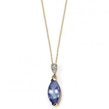 9ct yellow gold diamond and tanzanite necklace