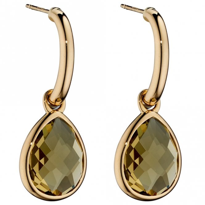 9ct yellow gold olive green quartz drop earrings