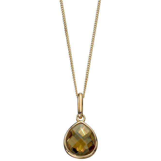 9ct yellow gold olive green quartz necklace