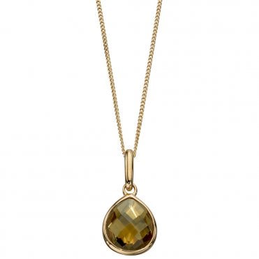 9ct yellow gold olive green quartz necklace