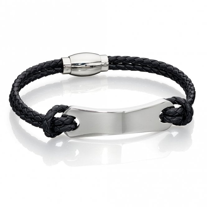 Black Leather and Stainless Steel I.D. Bracelet