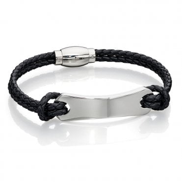 Black Leather and Stainless Steel I.D. Bracelet