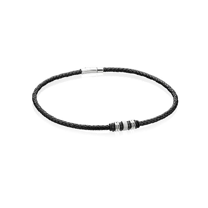 Black leather and stainless steel necklace by Fred Bennett