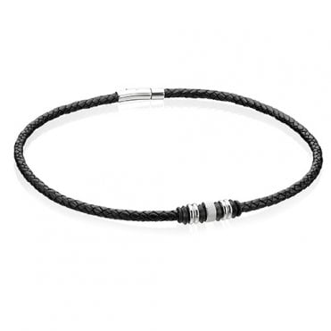 Black leather and stainless steel necklace by Fred Bennett