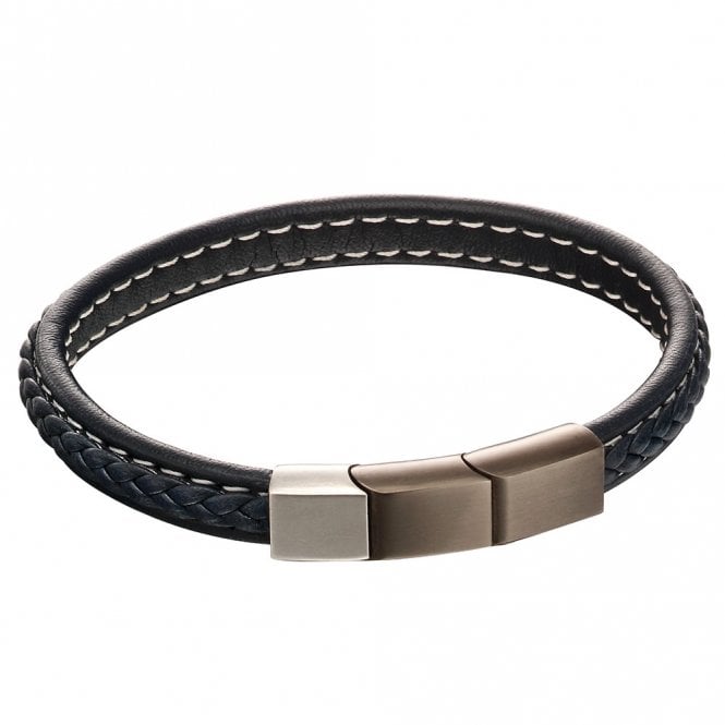 Blue Leather and Stainless Steel Bracelet by Fred Bennett