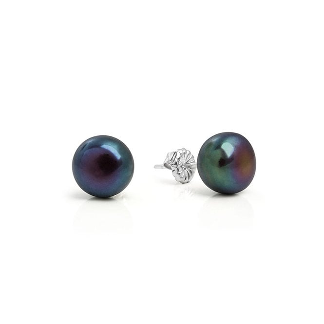 Button Peacock Pearl Studs by Claudia Bradby